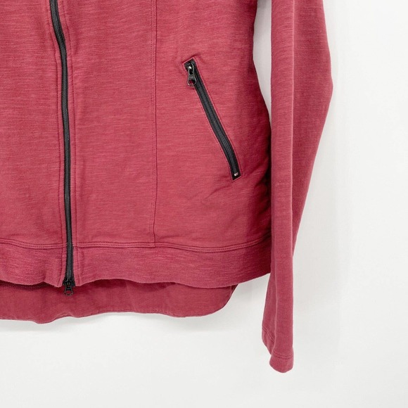 CABI French Knit Training Track Jacket Size M Wine Red Two Way Zipper Thumbholes - Picture 3 of 10